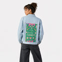 flowersforme patch on female og denim jacket in oceanside