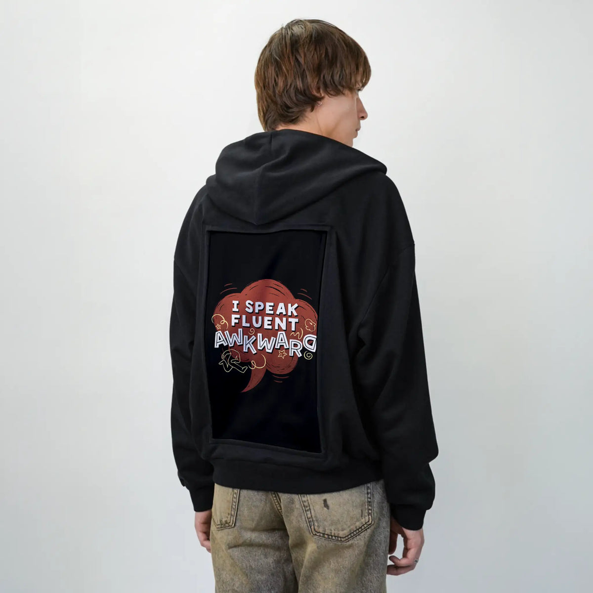 fluentlyawkward patch on male essential zip hoodie in after hours