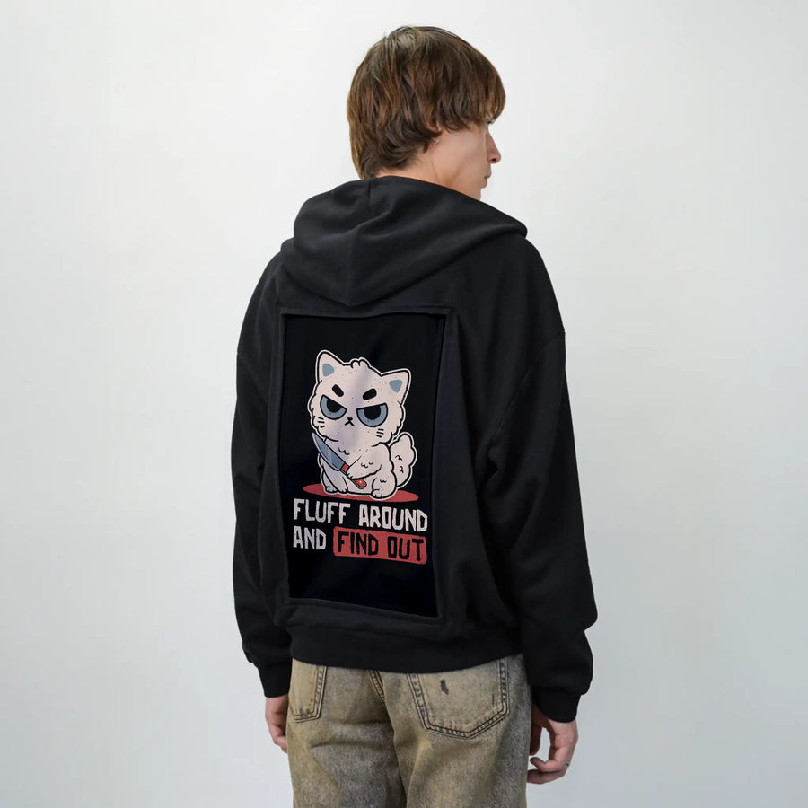 fluffaround patch on male essential zip hoodie in after hours