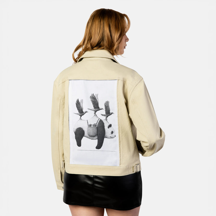 flyingpanda patch on female atelier canvas jacket in tan