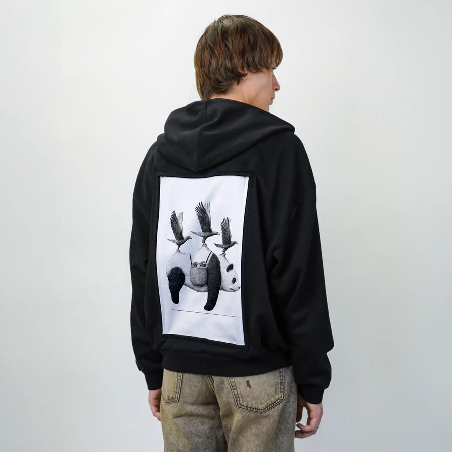 flyingpanda patch on male essential zip hoodie in after hours