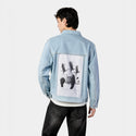 flyingpanda patch on male og denim jacket in oceanside
