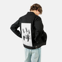 flyingpanda patch on male og denim jacket in raven