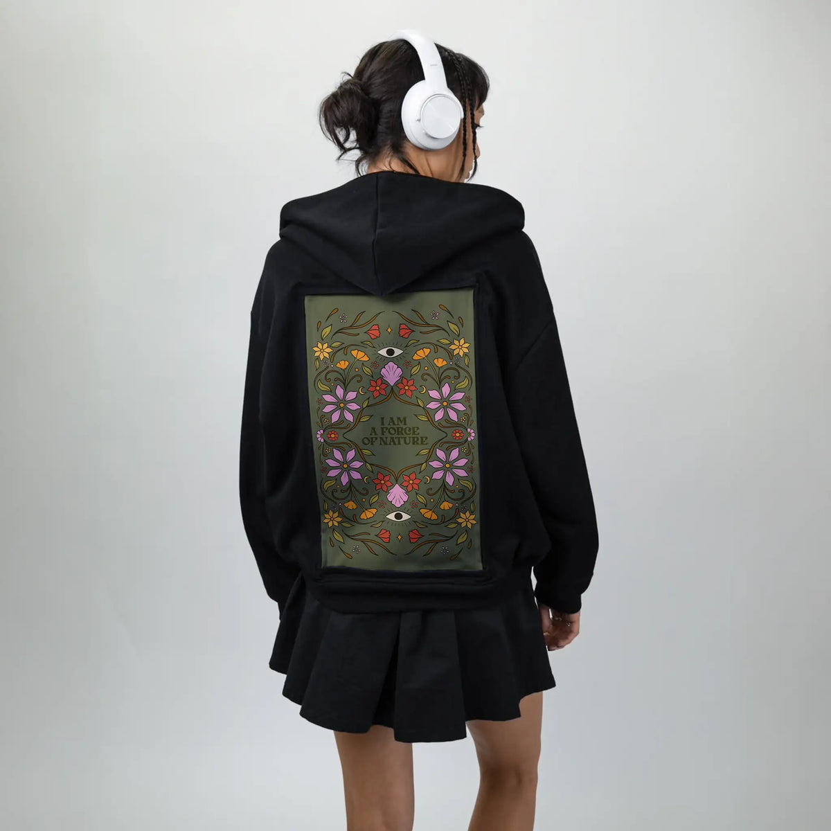 forceofnature patch on female essential zip hoodie in after hours