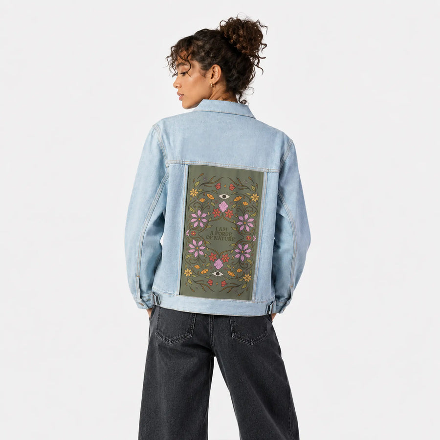 forceofnature patch on female og denim jacket in oceanside