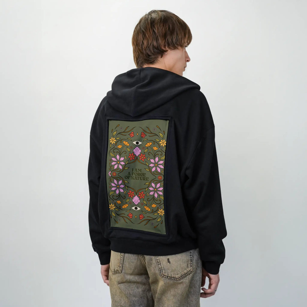 forceofnature patch on male essential zip hoodie in after hours