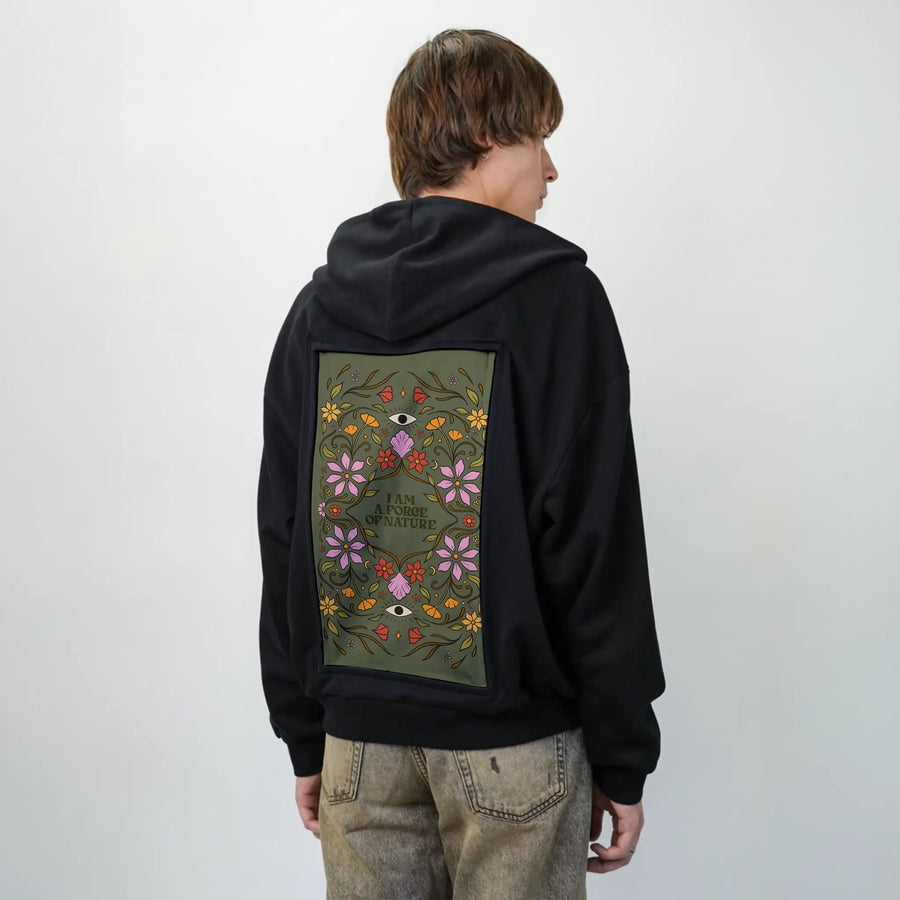 forceofnature patch on male essential zip hoodie in after hours