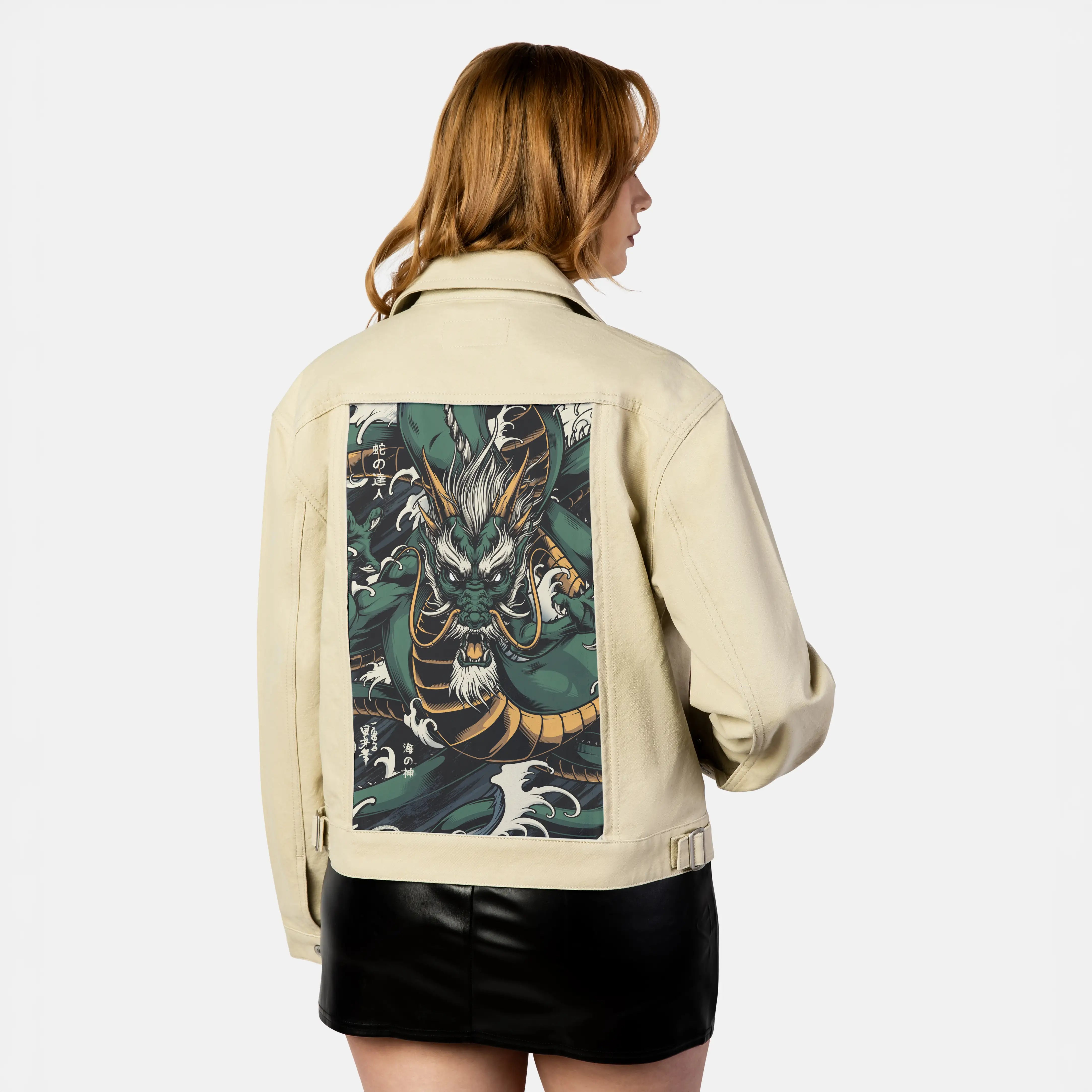 forestryujin patch on female atelier canvas jacket in tan
