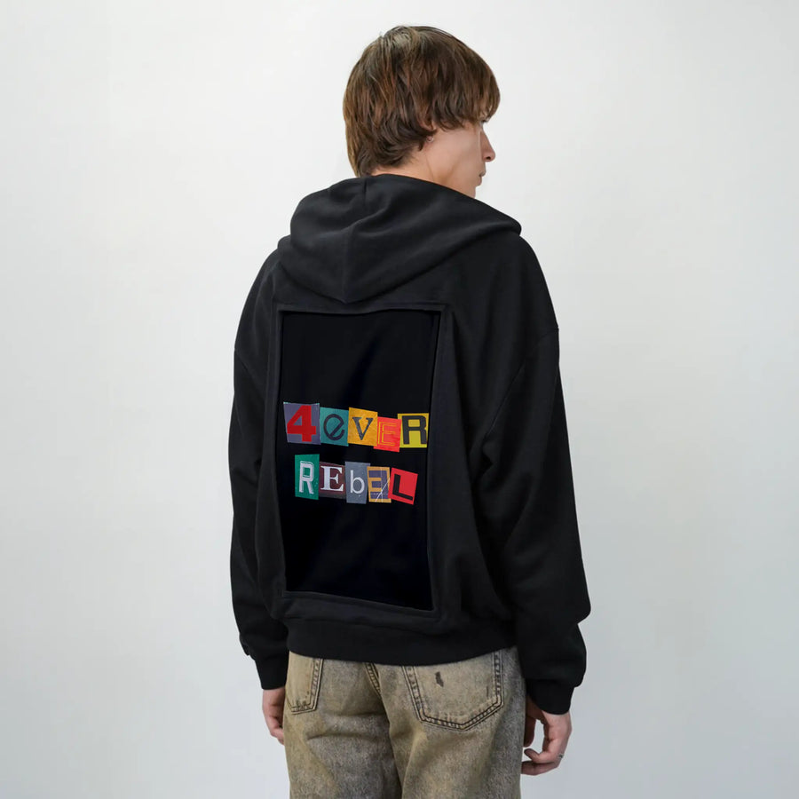 foreverrebel patch on male essential zip hoodie in after hours