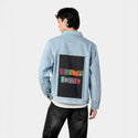 foreverrebel patch on male og denim jacket in oceanside