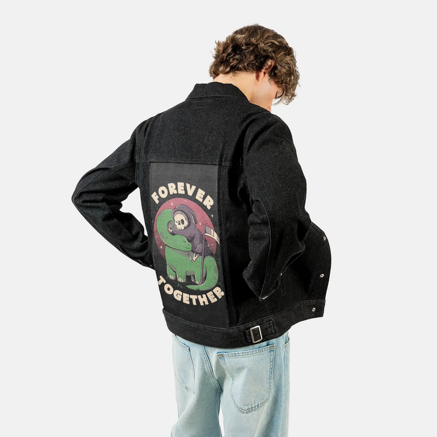 forevertogether patch on male og denim jacket in raven