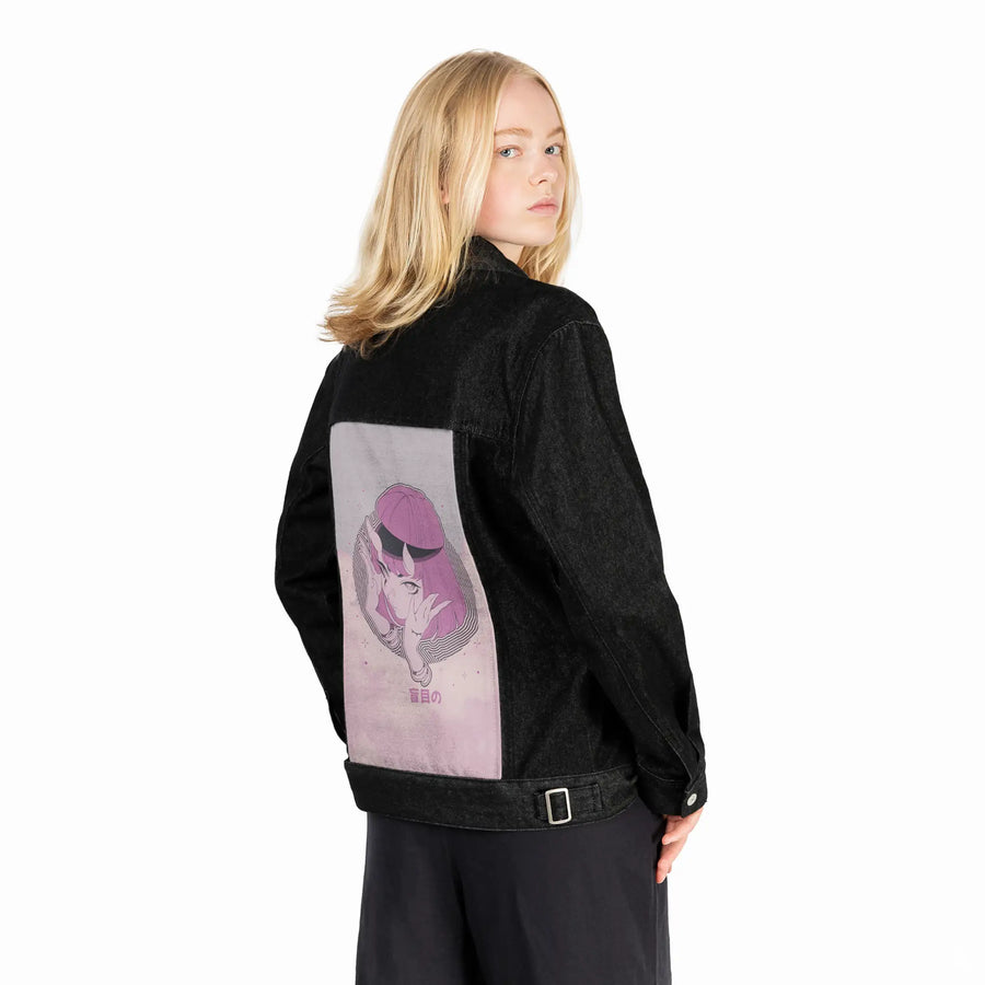 forgot patch on female og denim jacket in raven