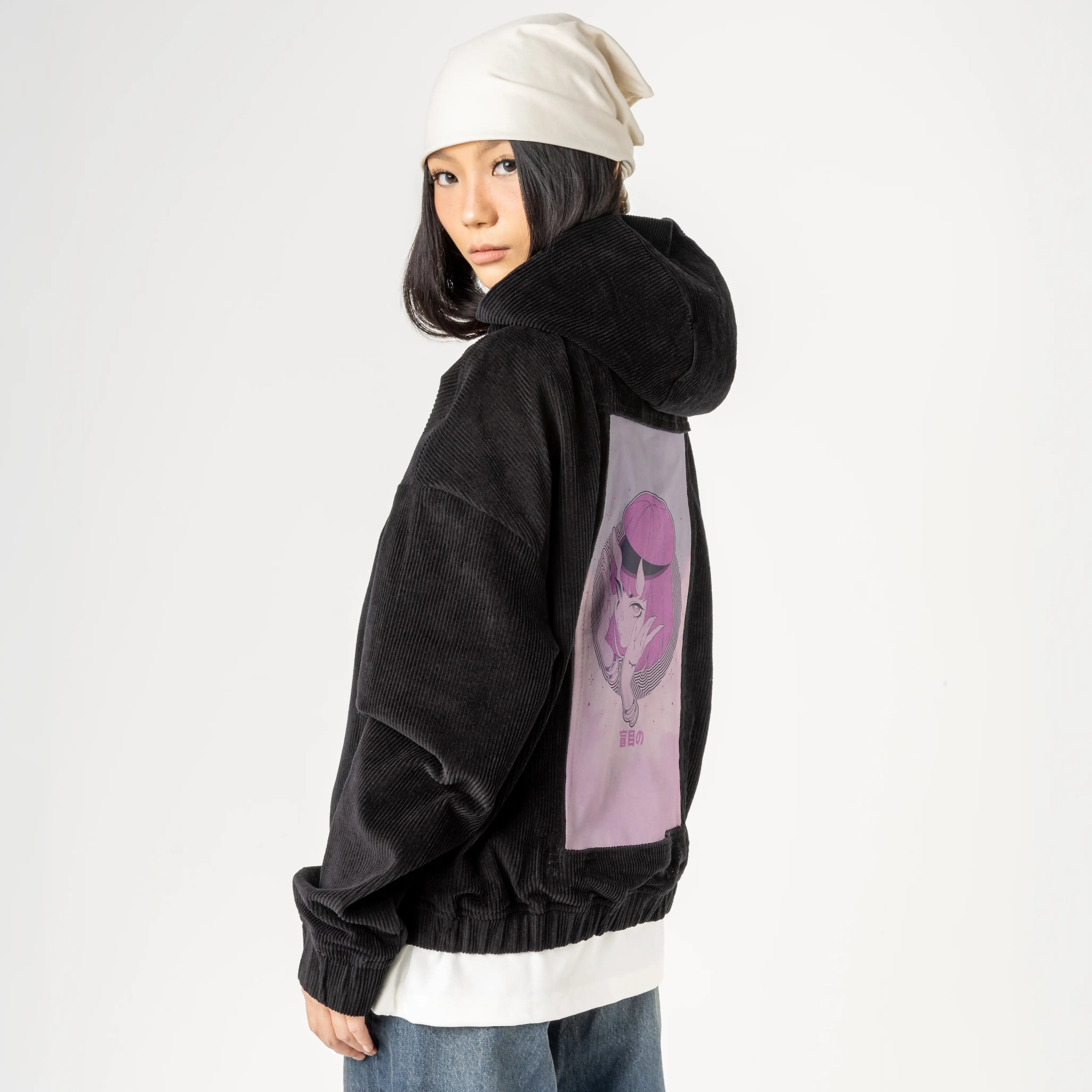 forgot patch on female retro cord hoodie in onyx