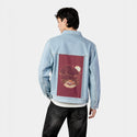 foxfantasy patch on male og denim jacket in oceanside