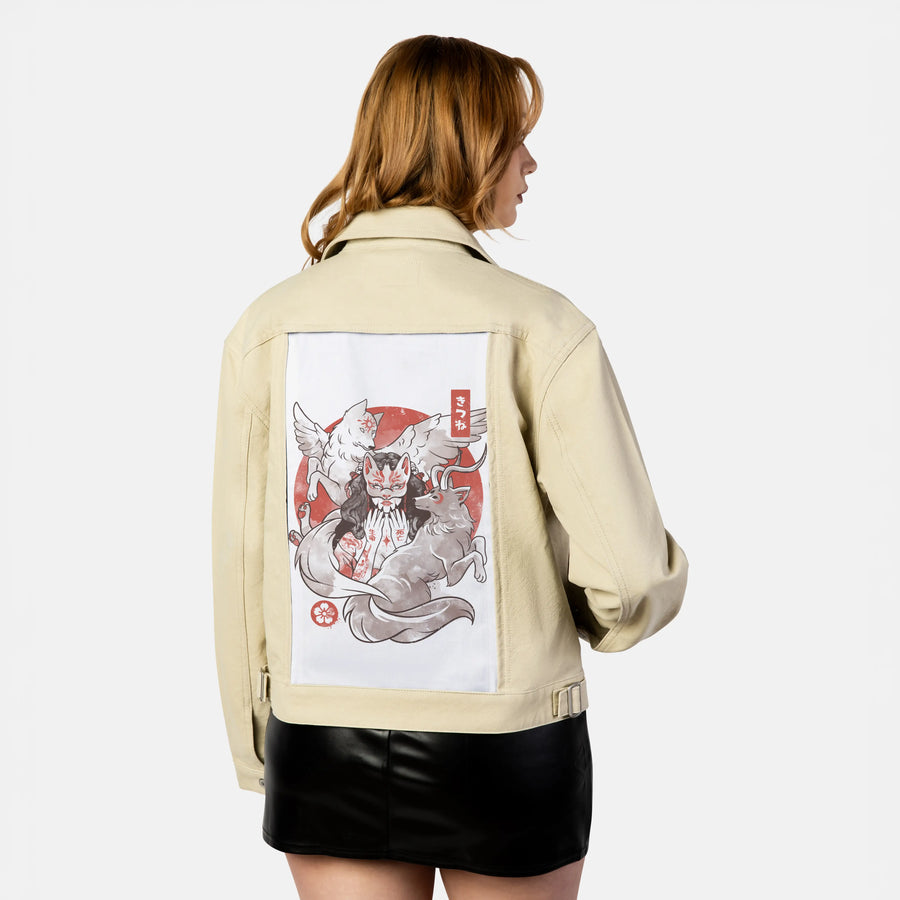 foxyokai patch on female atelier canvas jacket in tan