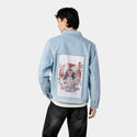 foxyokai patch on male og denim jacket in oceanside