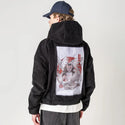 foxyokai patch on male retro cord hoodie in onyx