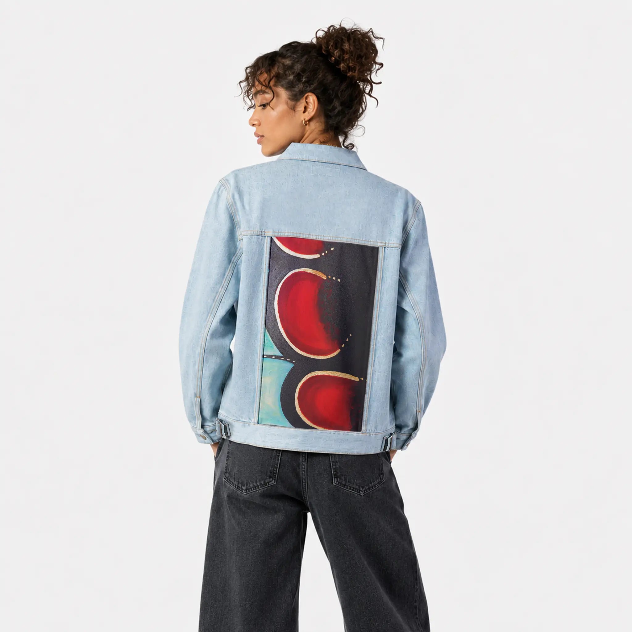 fragmentwing patch on female og denim jacket in oceanside