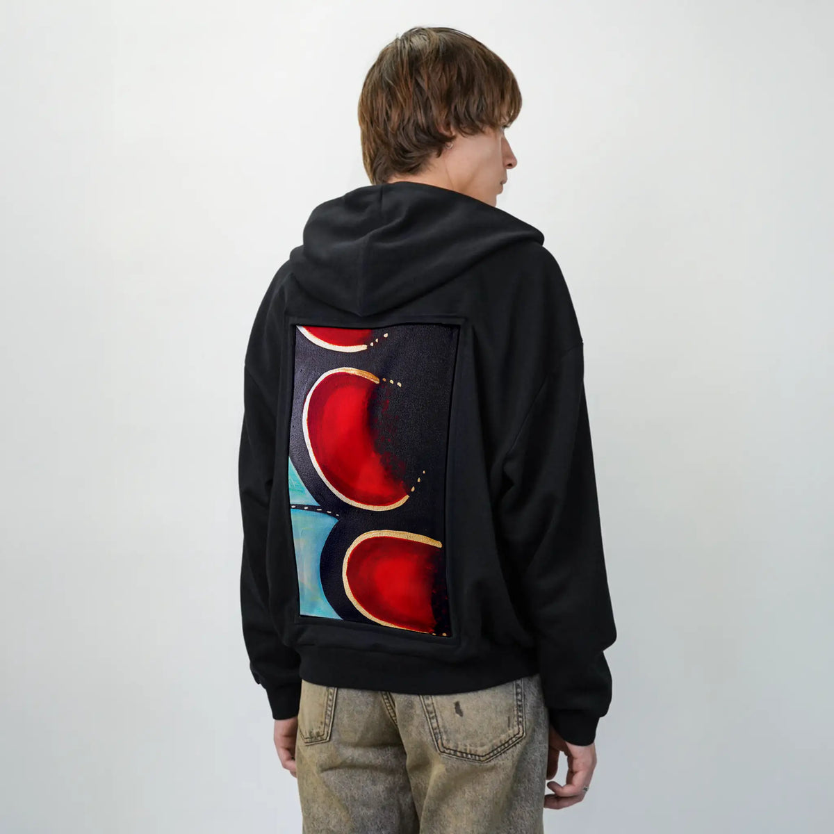 fragmentwing patch on male essential zip hoodie in after hours