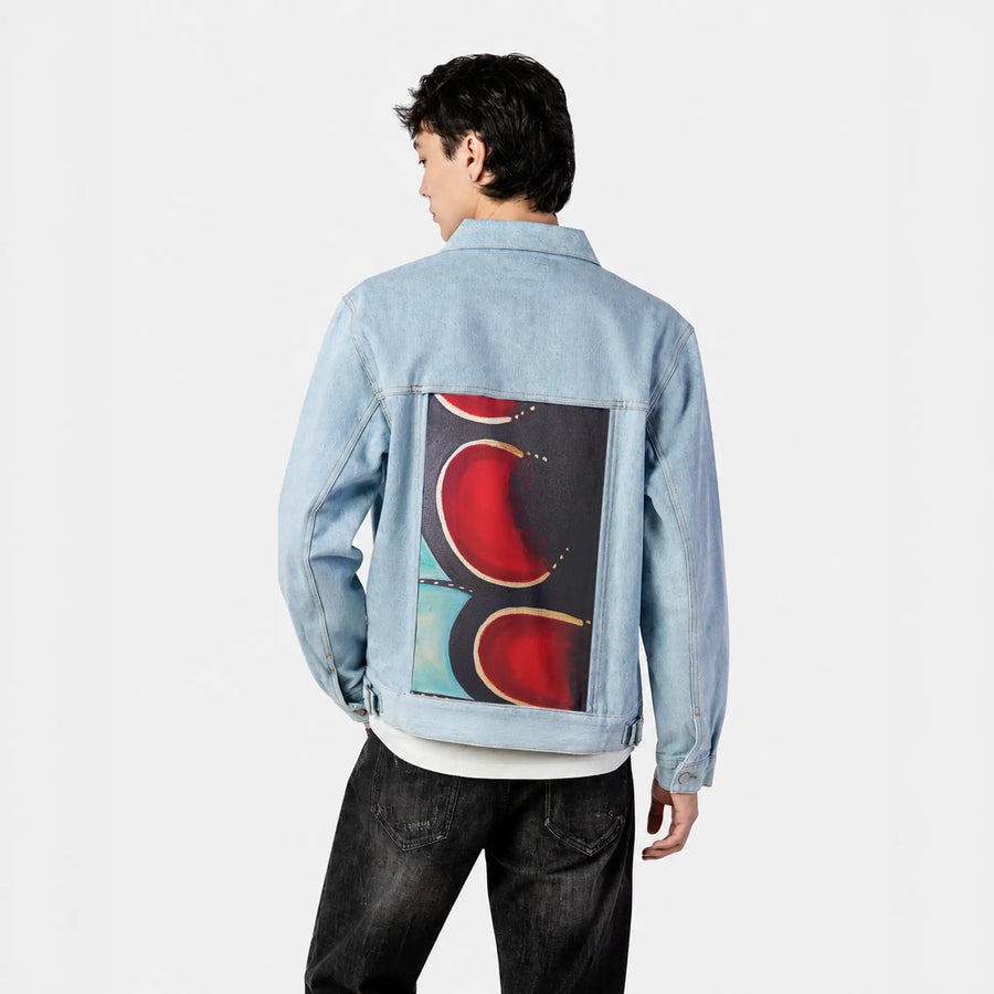 fragmentwing patch on male og denim jacket in oceanside