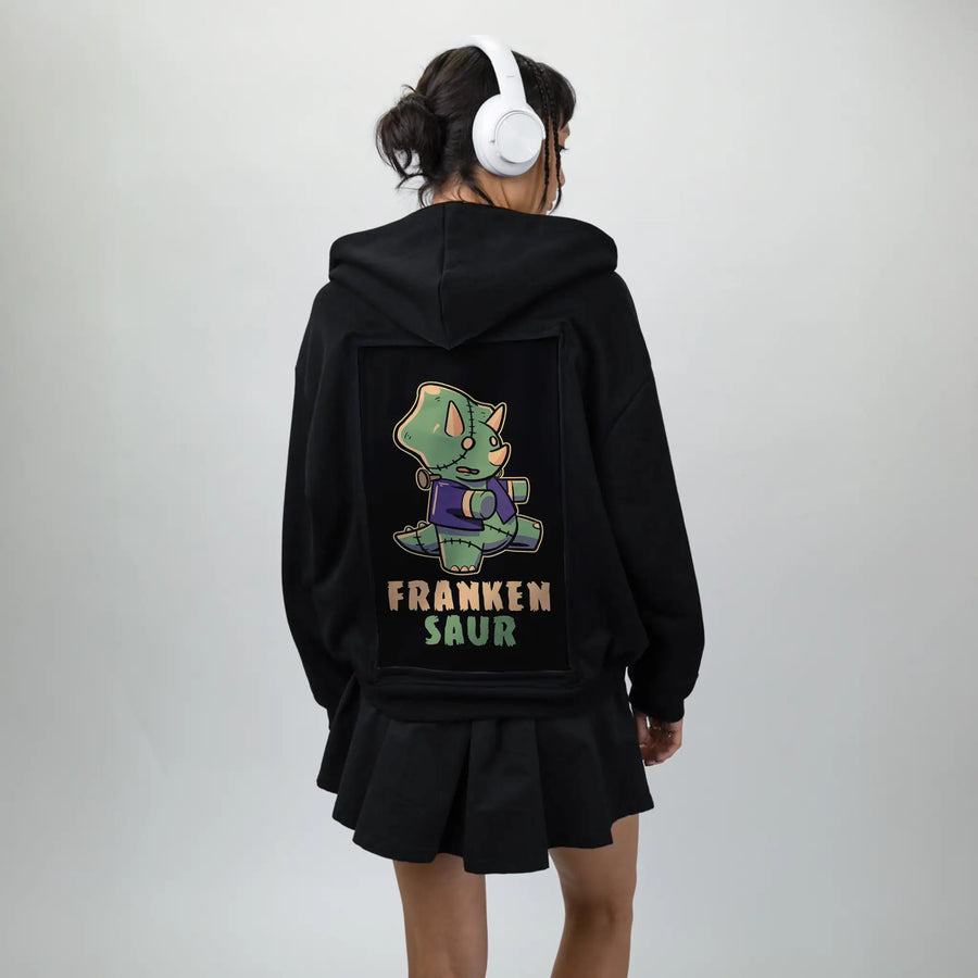 frankensaur patch on female essential zip hoodie in after hours