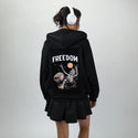 freedom patch on female essential zip hoodie in after hours