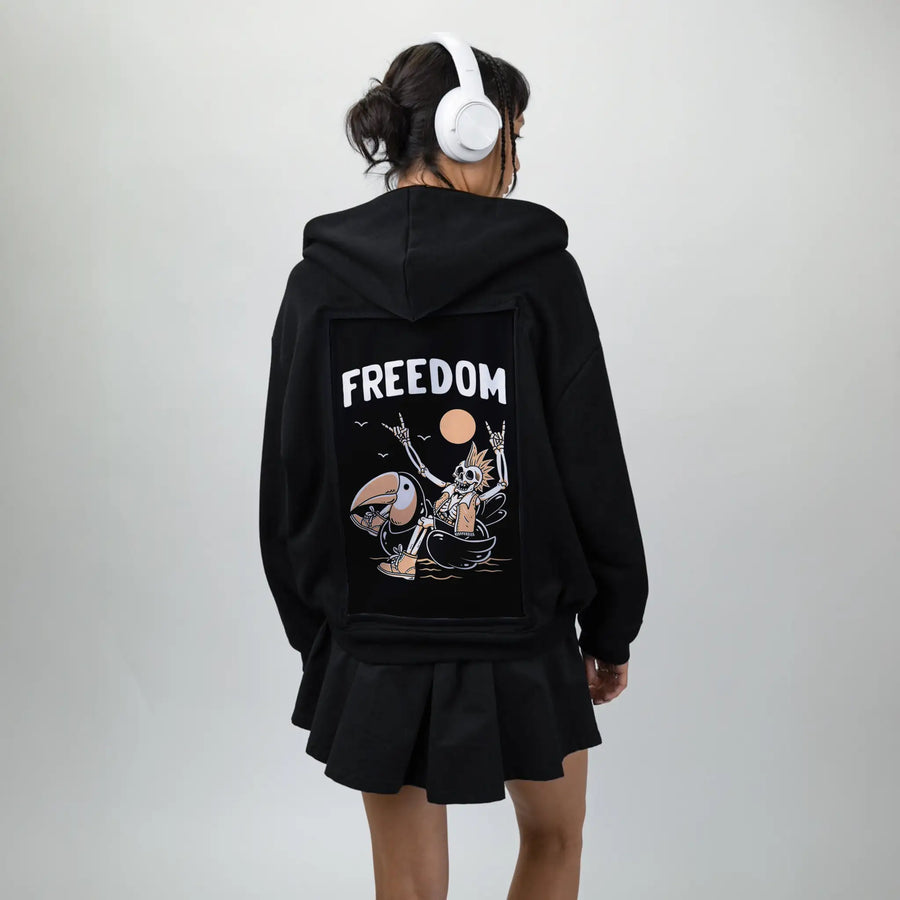 freedom patch on female essential zip hoodie in after hours