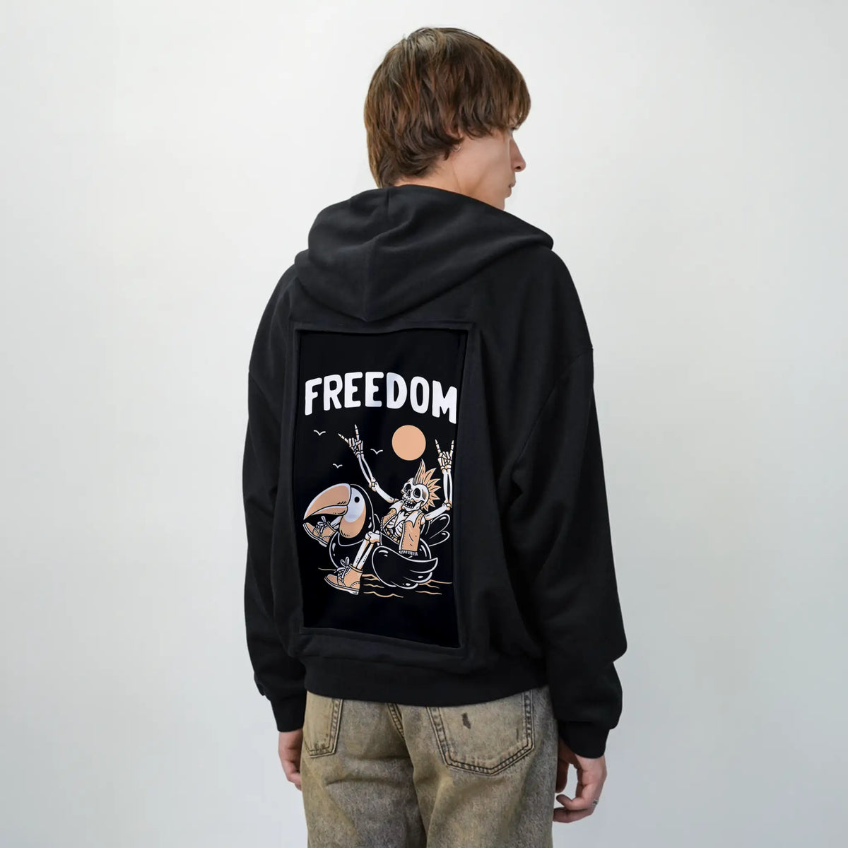 freedom patch on male essential zip hoodie in after hours