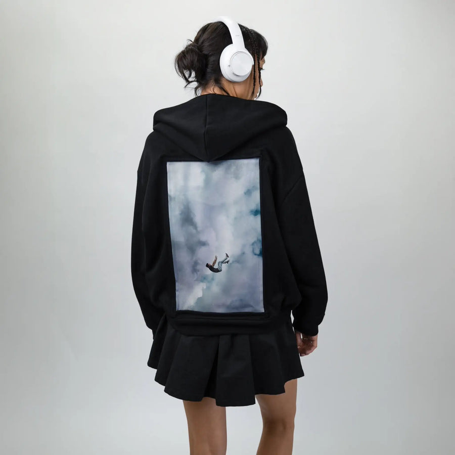 freefall patch on female essential zip hoodie in after hours