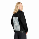 freefall patch on female og denim jacket in raven