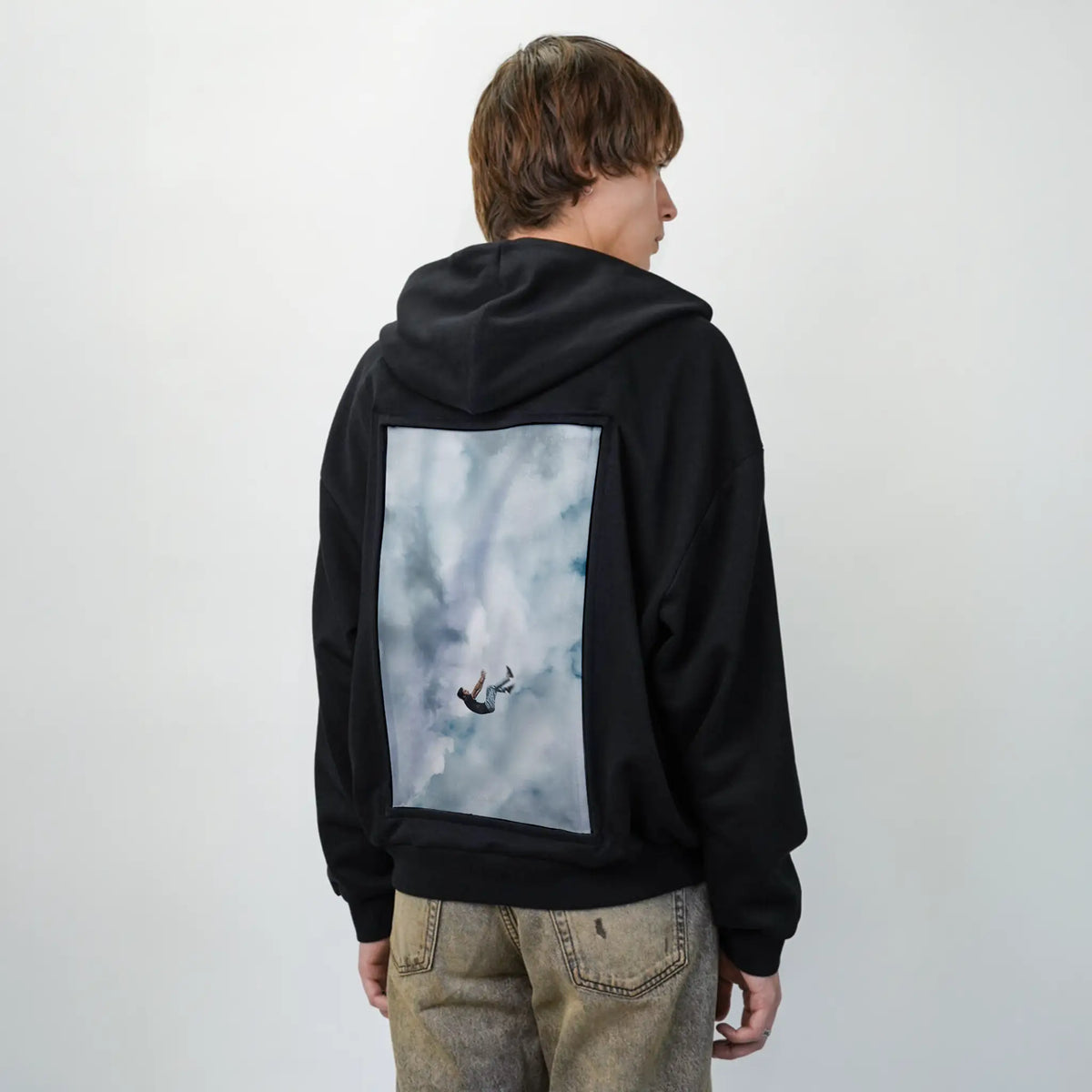 freefall patch on male essential zip hoodie in after hours