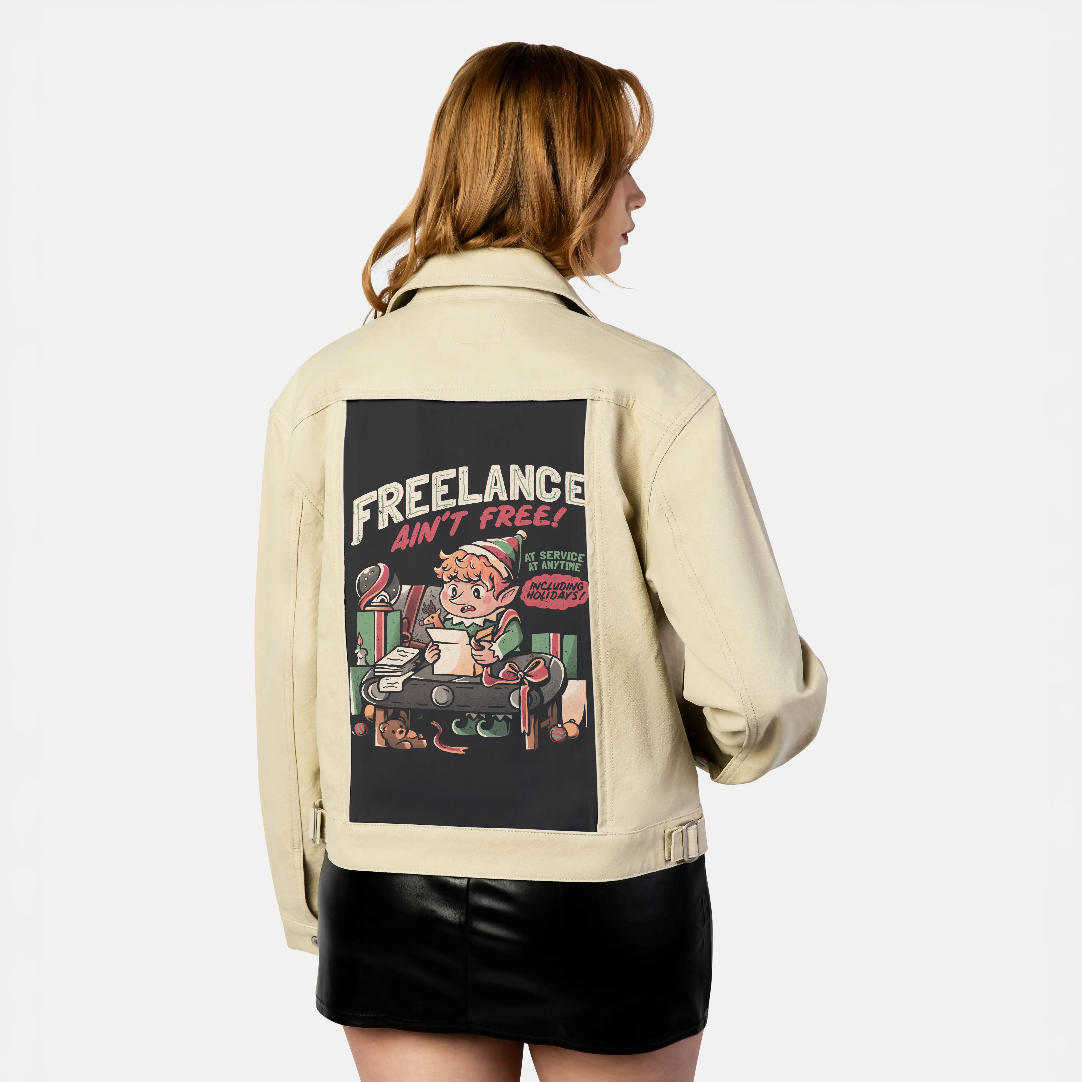 freelanceaintfree patch on female atelier canvas jacket in tan
