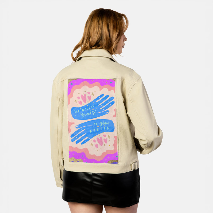freely patch on female atelier canvas jacket in tan