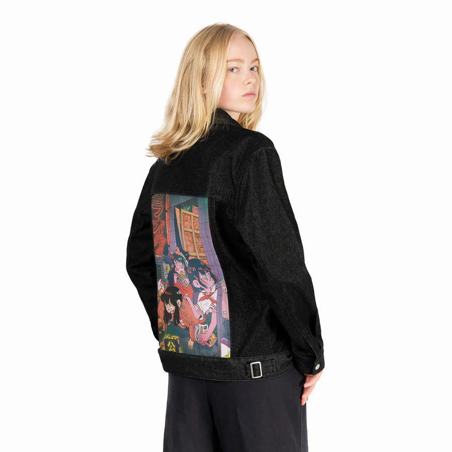 freshair patch on female og denim jacket in raven