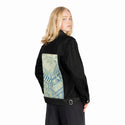 froghotel patch on female og denim jacket in raven