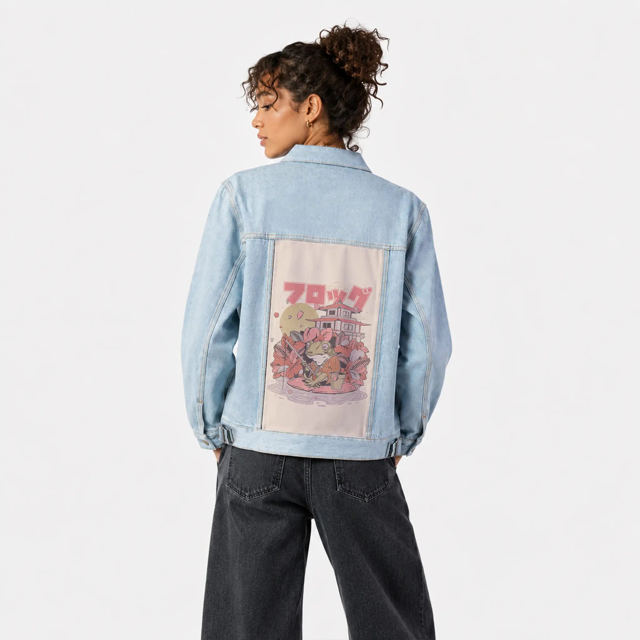 frogthefisher patch on female og denim jacket in oceanside