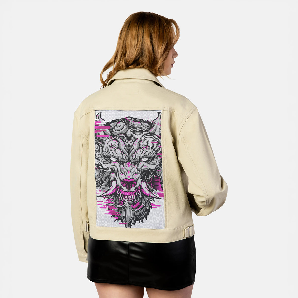 fuchsiafuwolf patch on female atelier canvas jacket in tan