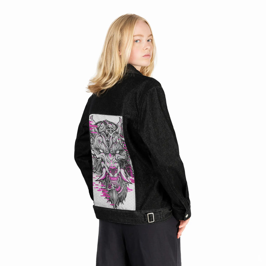 fuchsiafuwolf patch on female og denim jacket in raven