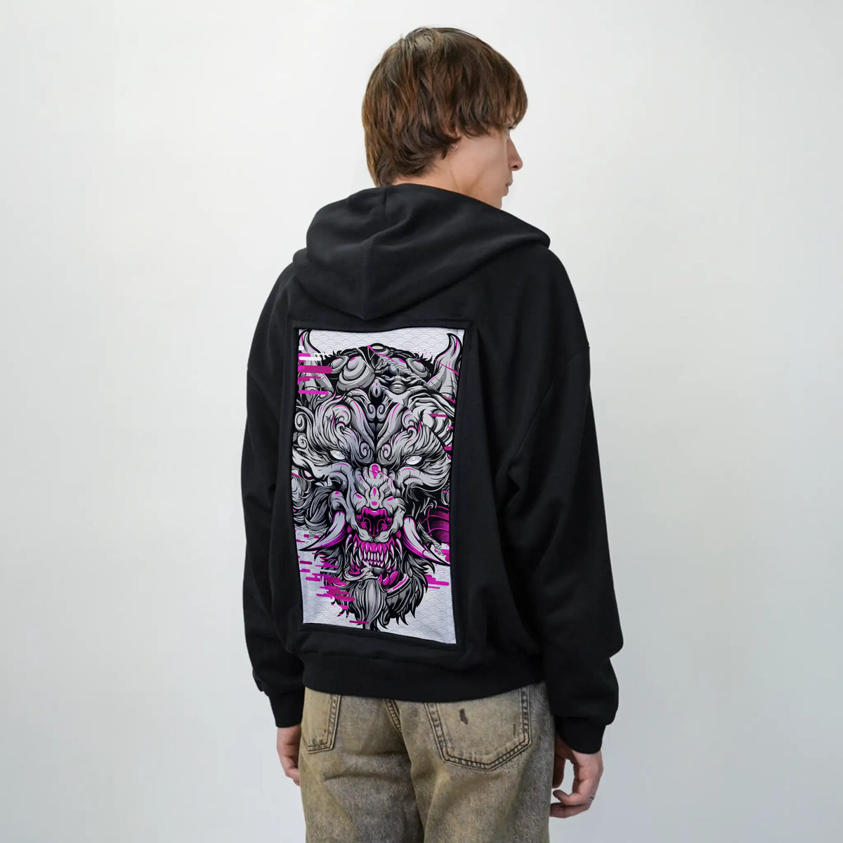 fuchsiafuwolf patch on male essential zip hoodie in after hours