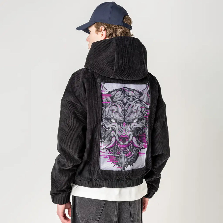 fuchsiafuwolf patch on male retro cord hoodie in onyx