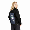 funfact patch on female og denim jacket in raven