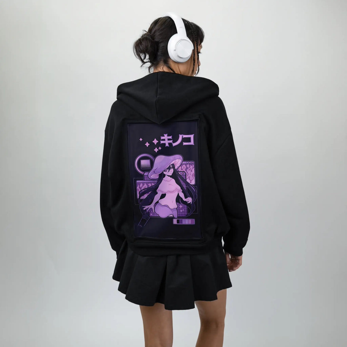 fungigirl patch on female essential zip hoodie in after hours