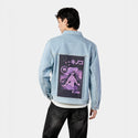 fungigirl patch on male og denim jacket in oceanside