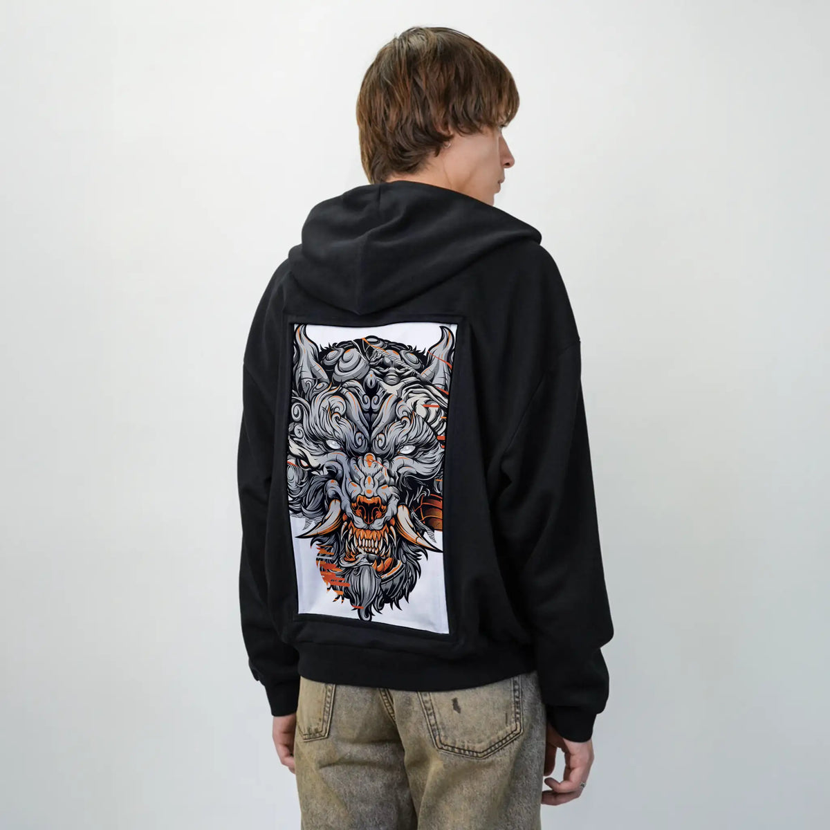 fuwolf patch on male essential zip hoodie in after hours