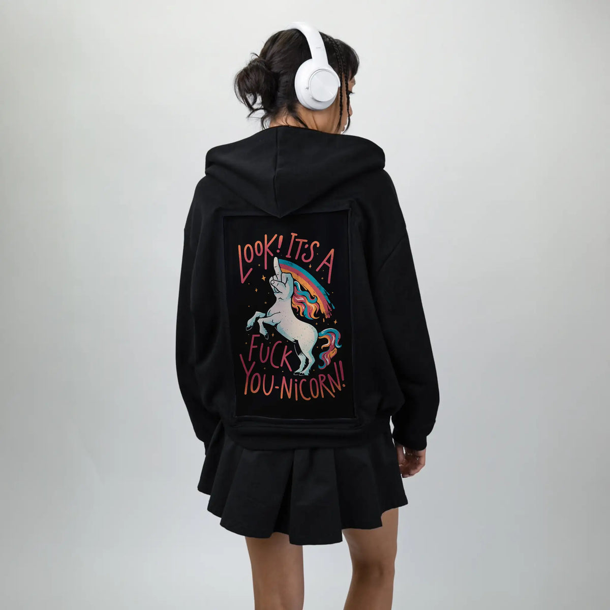 fyouunicorn patch on female essential zip hoodie in after hours