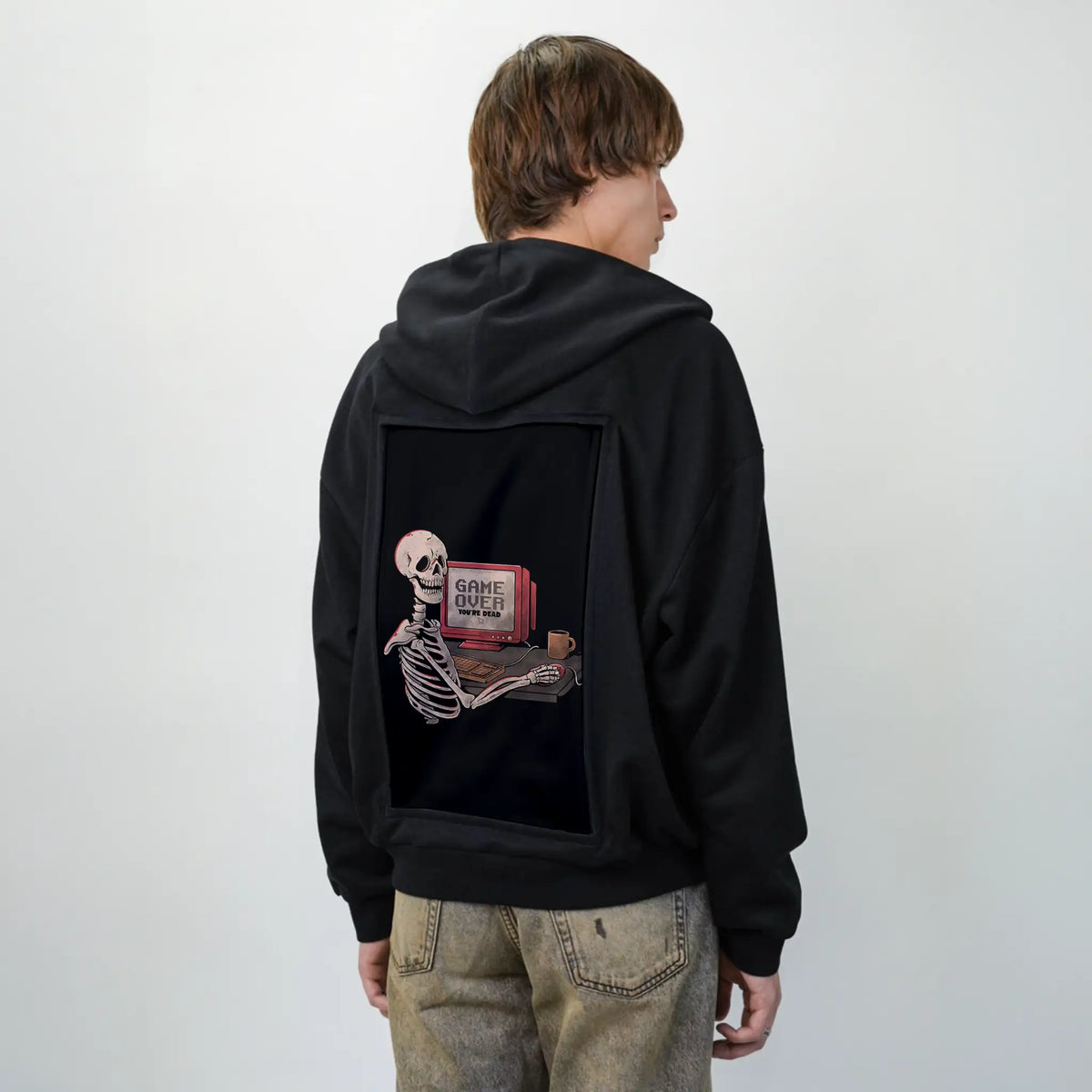 gameoverskull patch on male essential zip hoodie in after hours