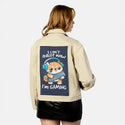 gameradult patch on female atelier canvas jacket in tan