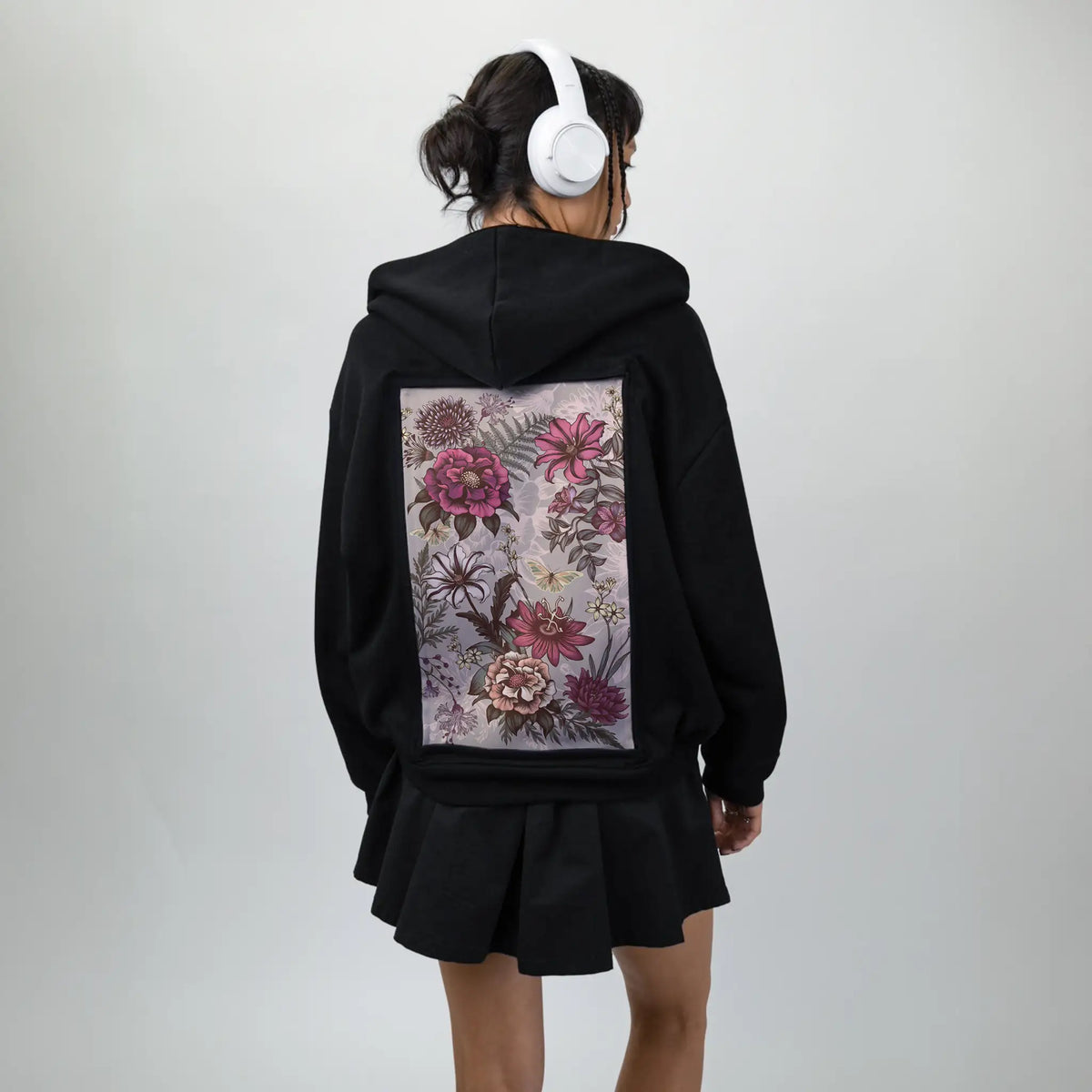 gardenflorals patch on female essential zip hoodie in after hours