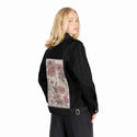 gardenflorals patch on female og denim jacket in raven