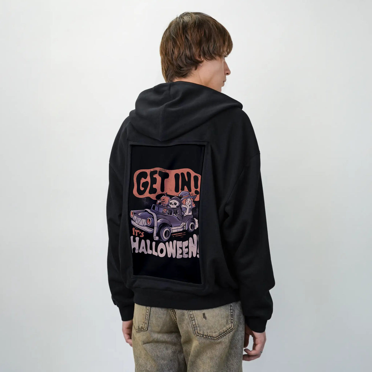 getinitshalloween patch on male essential zip hoodie in after hours